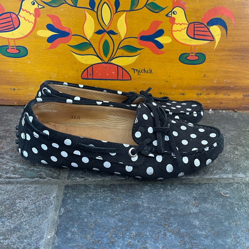 Tod’s Black & White Polka Dot Driving Loafers 34.5 - Picture 3 of 7